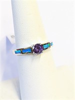 .925 Silver Amethyst & Blue Opal Ring Sz 7  L