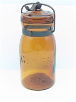 1886 Amber Globe Pint Midget Jar