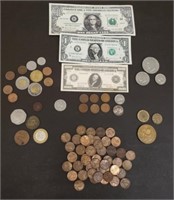2 Decorative Bills, $1 Bill, Bicentennial Coin