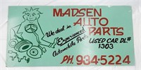 Vintage Masonite Wood  Madsen Auto Parts Sign