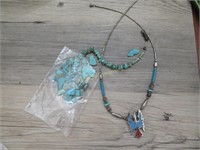 Natural Turquoise Beads and Necklace