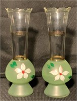 2 Vintage Painted Glass Vases