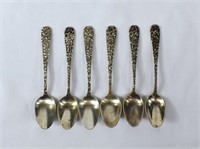 6 STIEFF ROSE Sterling Silver Teaspoons