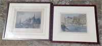 Two Framed Wooden Engravings Hand Coloured 1860