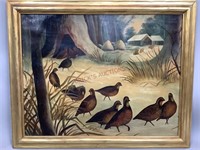 1880's Victorian Oil On Canvas Of A Bevy Of Quails