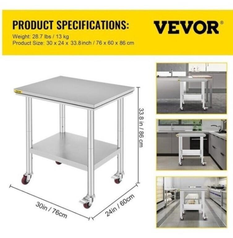 VEVOR Stainless Steel Work Table with Wheels