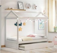 ATHMILE White Twin Size House Bed with Trundle