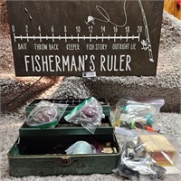 Fisherman Sign, Vintage Tackle Box & Accessories