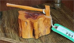 Hand Carved Stump with Axe