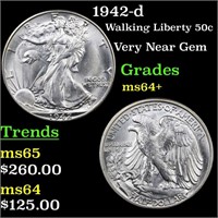 1942-d Walking Liberty 50c Grades Choice+ Unc