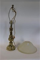 BRASS TABLE LAMP AND GLASS SHADE