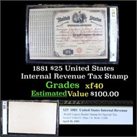 PCGS 1881 $25 United States Internal Revenue Tax S