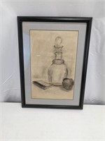 Still Life Pencil On Paper Drawing w/Frame
