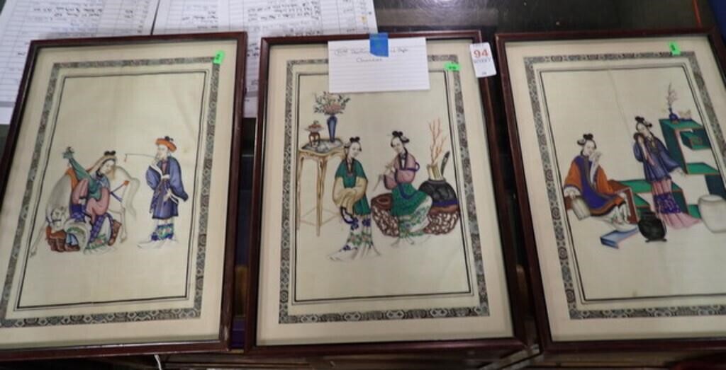 THREE 1800s ORIENTAL RICE PAPER ARTWORK PCS