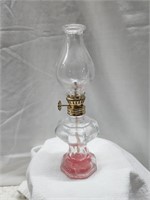Vintage Mini Clear Glass Oil Lamp with Pink Oil