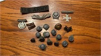 Military Pins (3 are Sterling) & Buttons