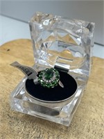 Sterling Silver Green Stones Ring Size 10 Marked