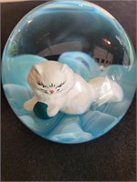 Joe St Clair Sulphide White Cat Paperweight