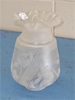 ANTIQUE RUFFLED ETCHED GLASS BIRD SHADE 6" X 8"