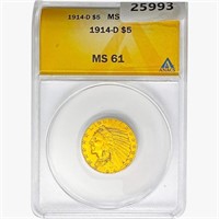 1914-D $5 Gold Half Eagle ANACS MS61