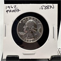 1962 PROOF WASHINGTON SILVER QUARTER