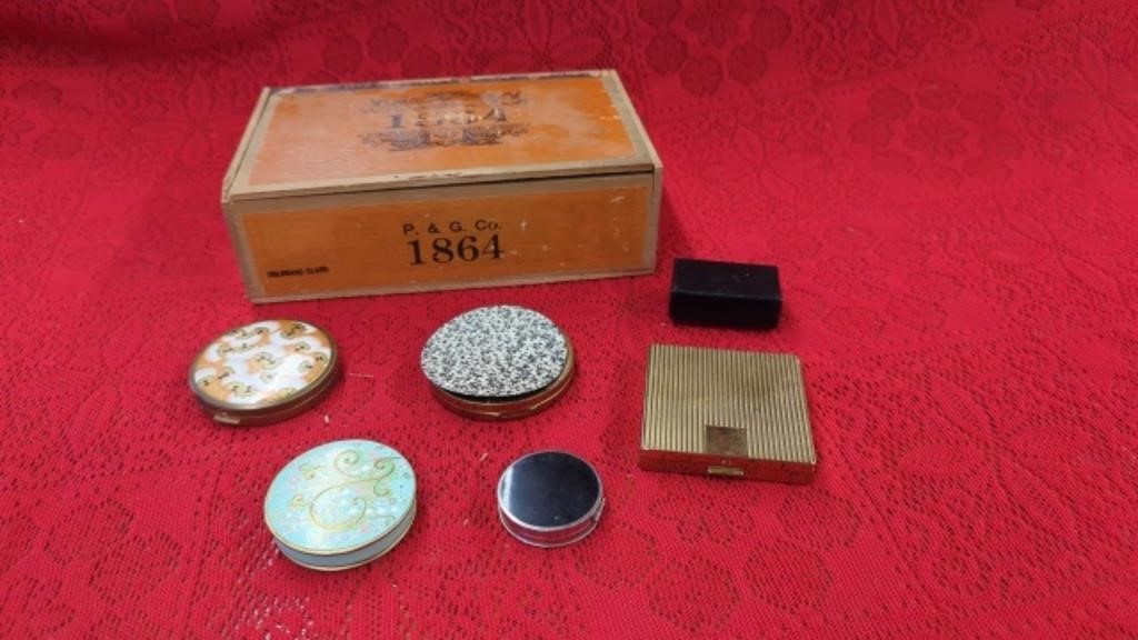 1864 CIGAR BOX AND DESIGNED POWDER COMPACTS