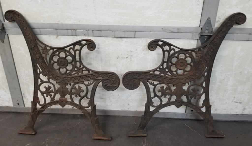 (2) Solid Cast Iron Bench Ends