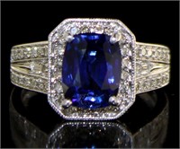 14K White Gold 3.50 ct Sapphire and Diamond Ring