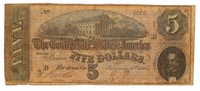 1864 Confederate States $5.00 Large Currency Note
