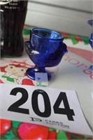 Blue Glass Rooster Footed Shot Glass (U233)