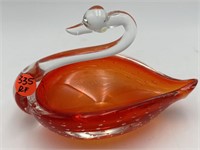 MURANO CONTROLLED BUBBLE SWAN PAPERWEIGHT