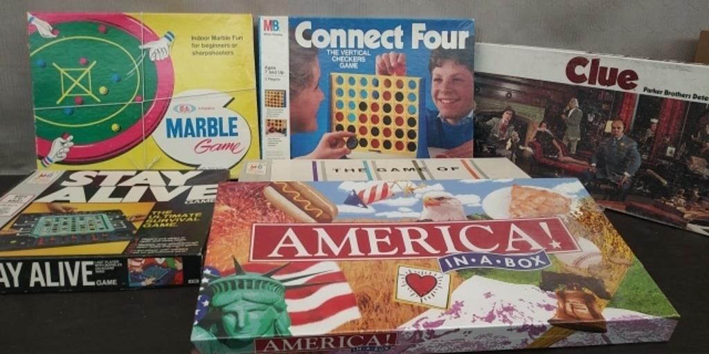 Box 6 Games-Marble, Life, Clue, America, Connect 4