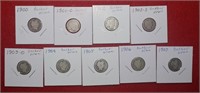 (9) Barber Dimes 1900 to 1907 Mix