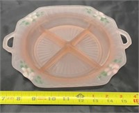 Pink Frosted Depression Glass Hand Painted Flower