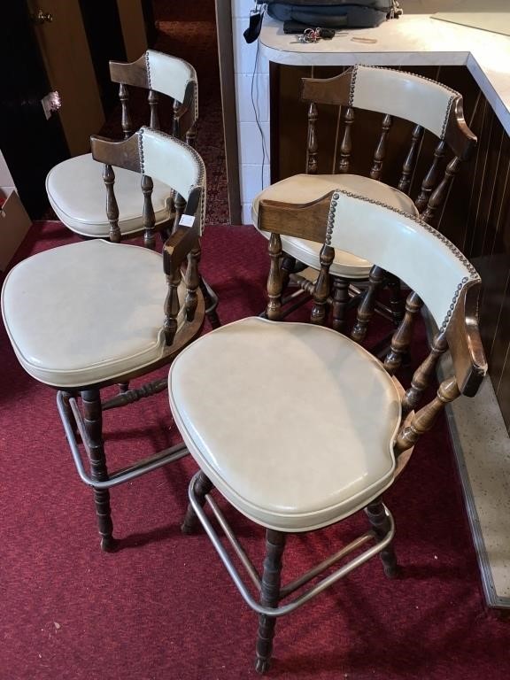 (4) WOODEN & LEATHER STYLE WRAPPED BAR STOOLS