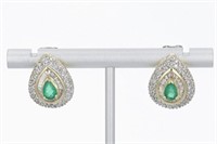 1.60 Ct Emerald Diamond Halo Earrings 14 Kt