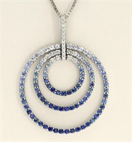 1.30 Ct Diamond Sapphire Circle Necklace 14 kt
