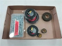 assortment of heat shrink, tape, pins