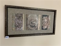 ROSES ON CANVAS OPEN BRONZE FINISH FRAME 14" X