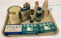 1930s/40s tray lot of vanity items - talc powder,