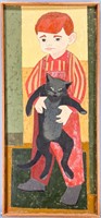 Trudy Z. Morgenstern Oil on Canvas of Boy w/ Cat