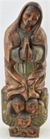Antique Wood Virgin of Mercy Santo Folk Sculpture