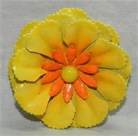 Large MCM Yellow/Orange Enamel Flower Brooch