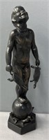 Patinated Iron Sculpture: Boy with Turtles
