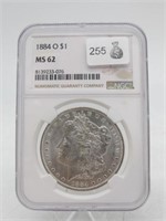 1884 O MORGAN SILVER DOLLAR NGC MS62