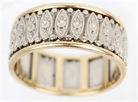 MEN'S 14K TWO TONED CARVED WEDDING BAND RING