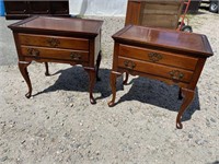 PAIR SOLID MAHOGANY QUEEN ANN 1 DRAWER STANDS
