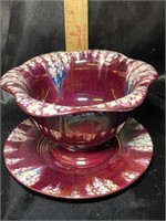 VTG Cranberry Pottery Bowl & Coaster Set