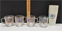 4 Olympics Glass cups 1984 and 5 Plastic Cups