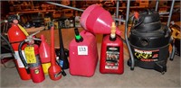 Fire extinguishers and gas cans and shop vac